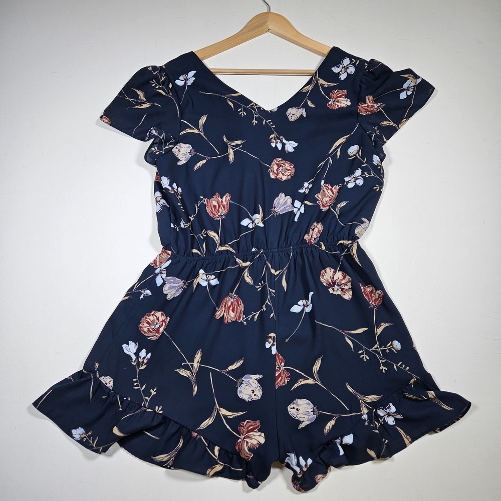 Storia Navy Floral Ruffle Romper